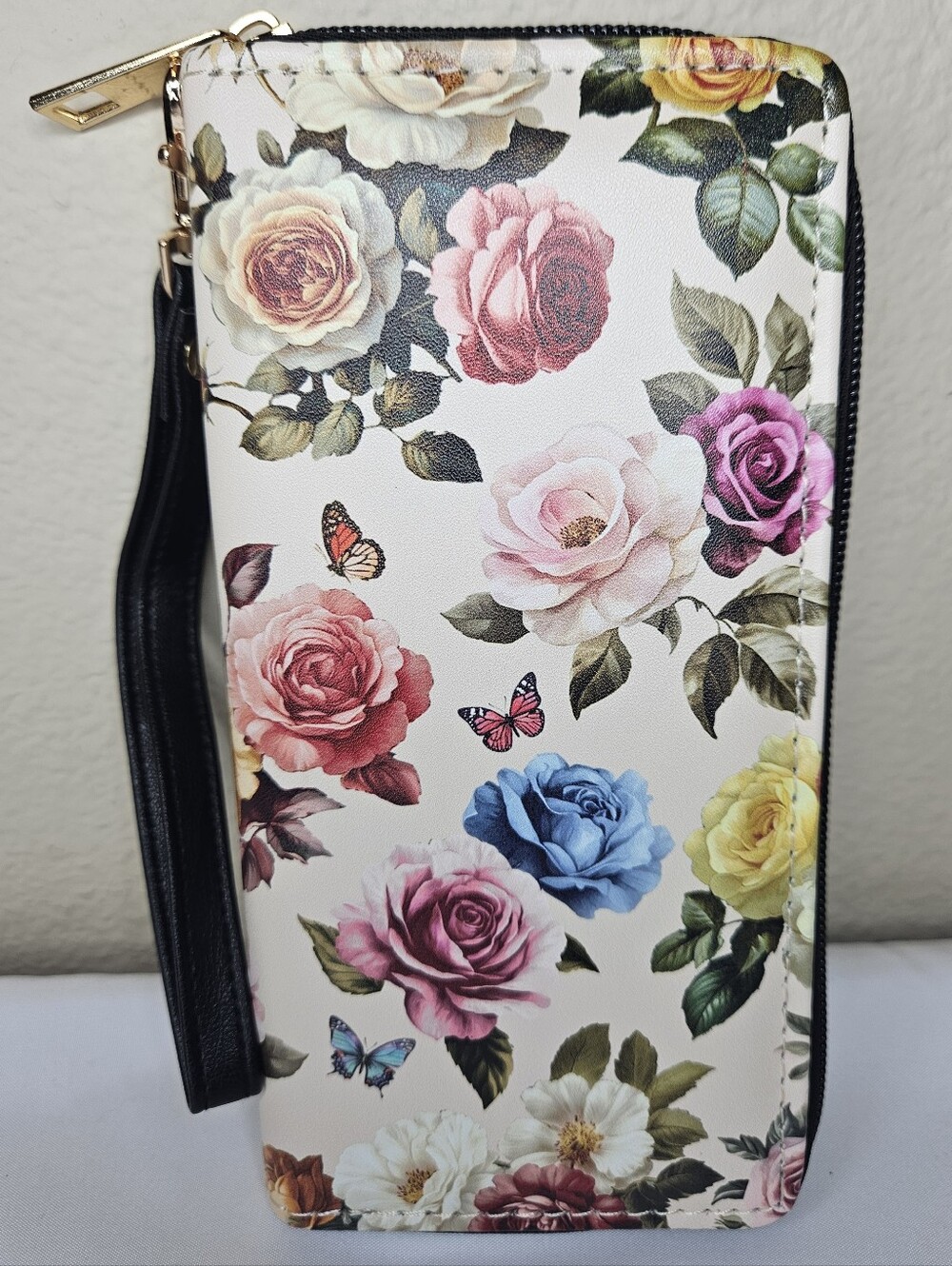 Floral Rose & Butterfly Zip-Around Wallet NWT
